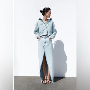 Light Blue cropped denim jacket lightly distressed